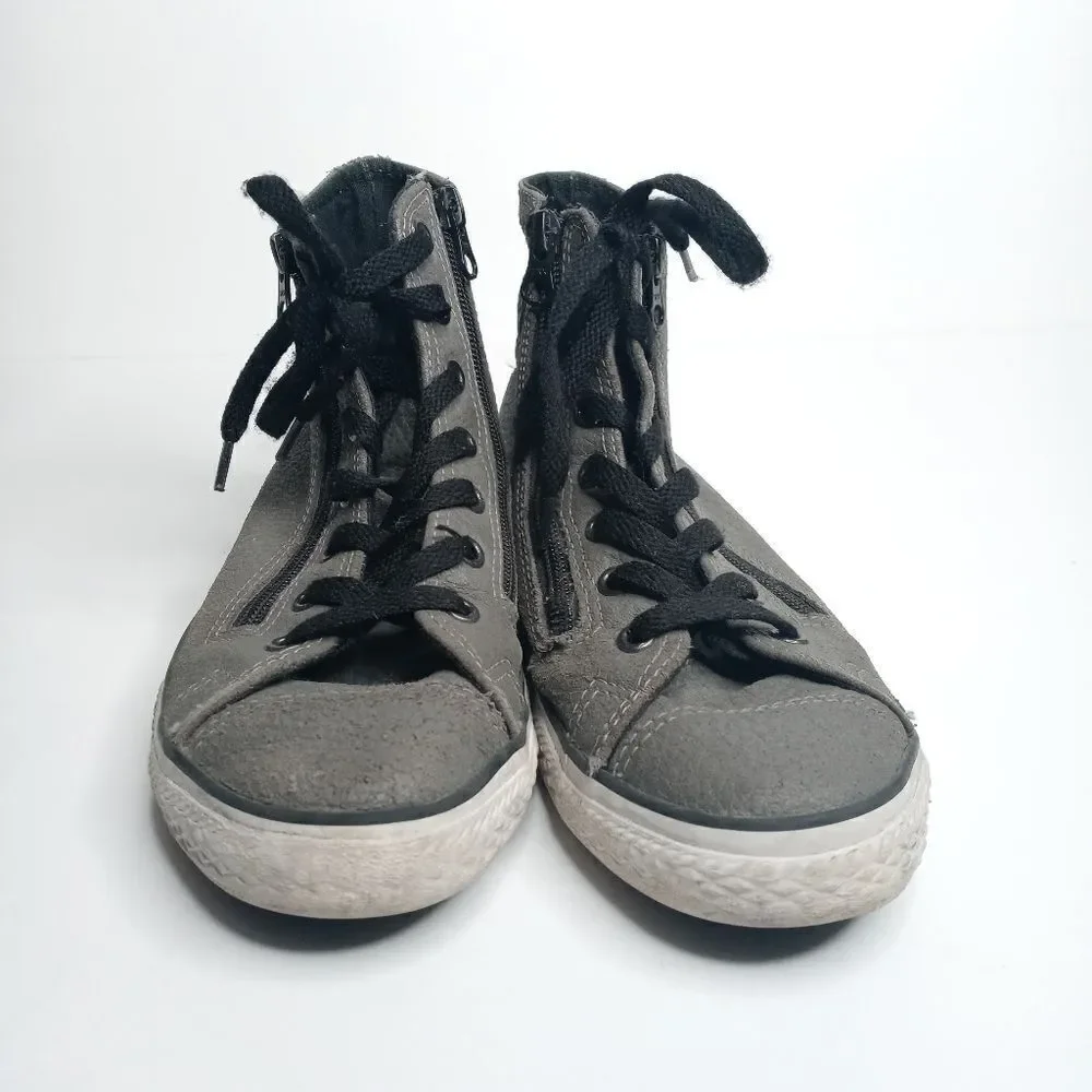Converse gray leather high top sneakers with side zips size 4